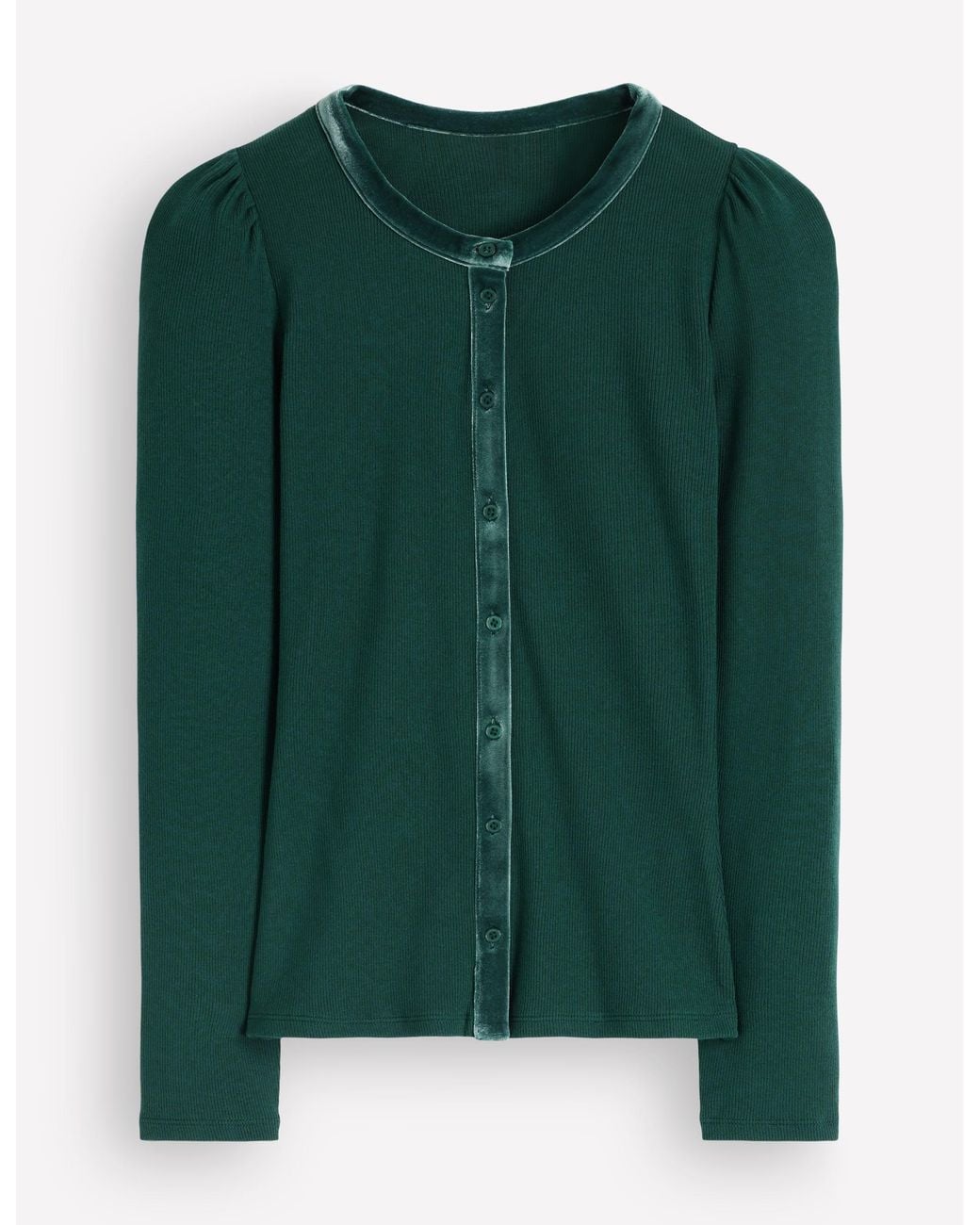Boden Green Velvet Trim Ribbed Cardigan