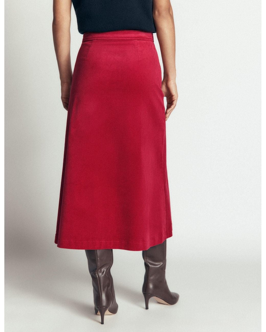 Boden Red Val Button Cord Midi Skirt