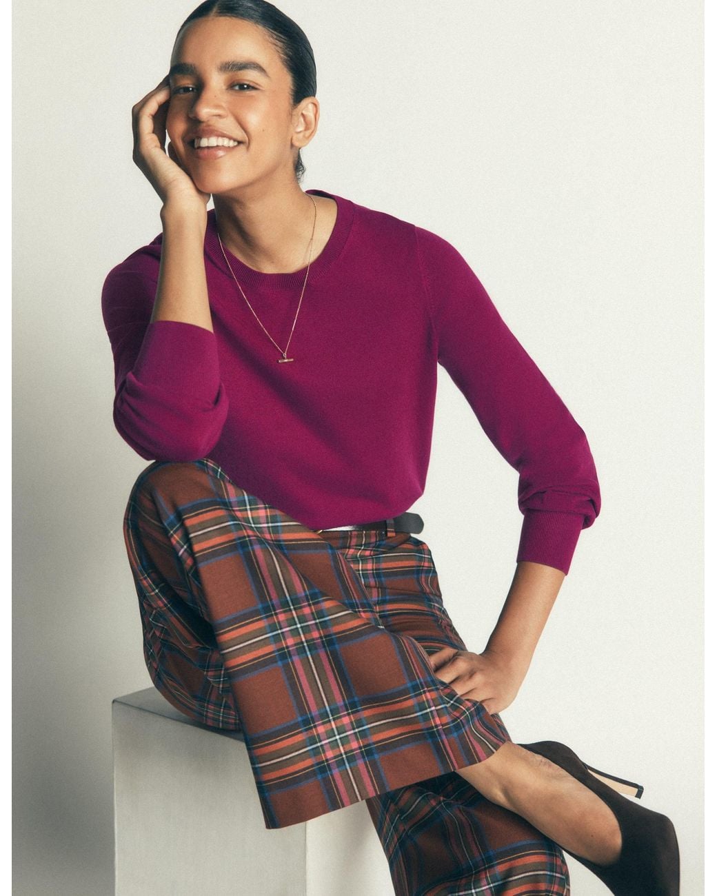 Boden Purple Camilla Cotton Crew Jumper
