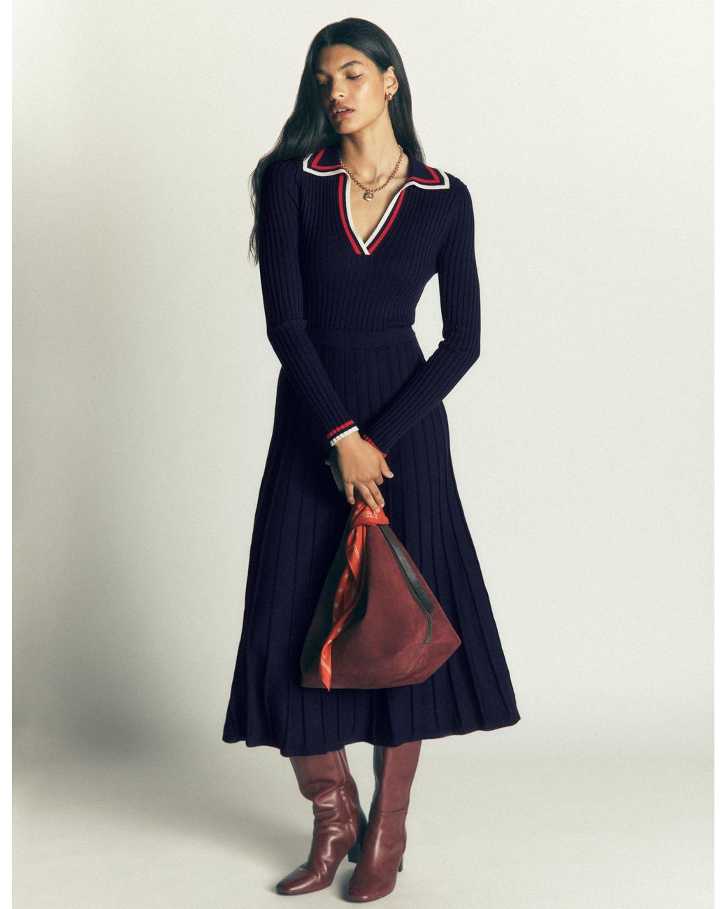 Boden Blue Ribbed Henley Knitted Dress