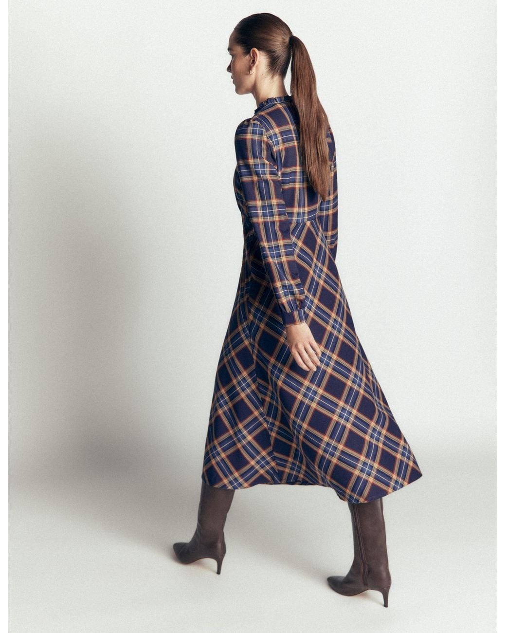 Boden Blue Cassie Checked Tea Dress