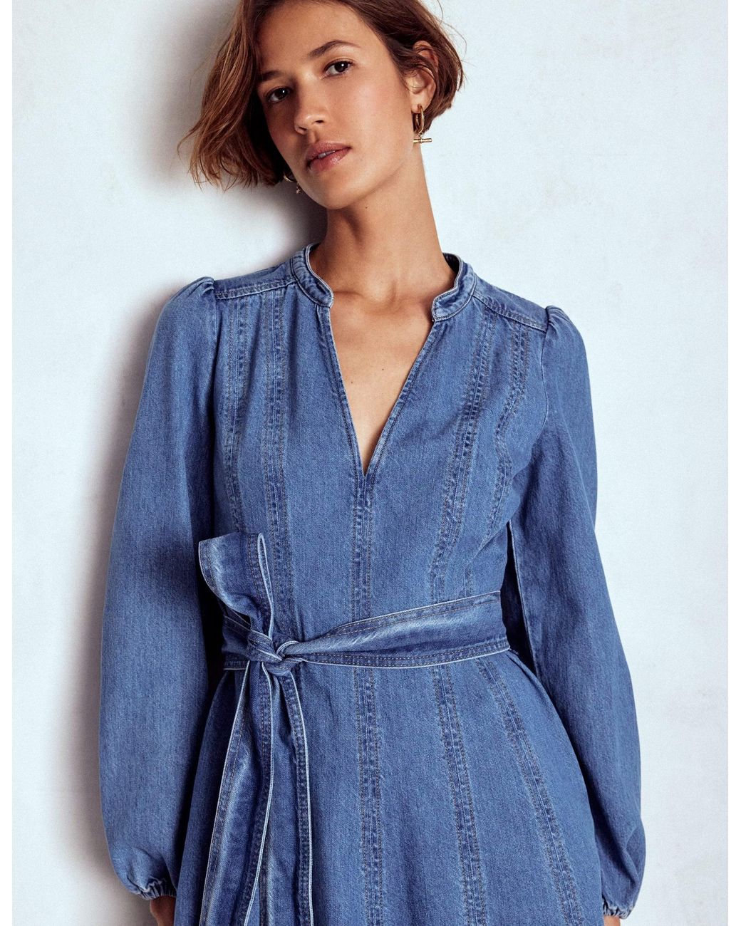 Boden Blue Flared Panel Denim Dress