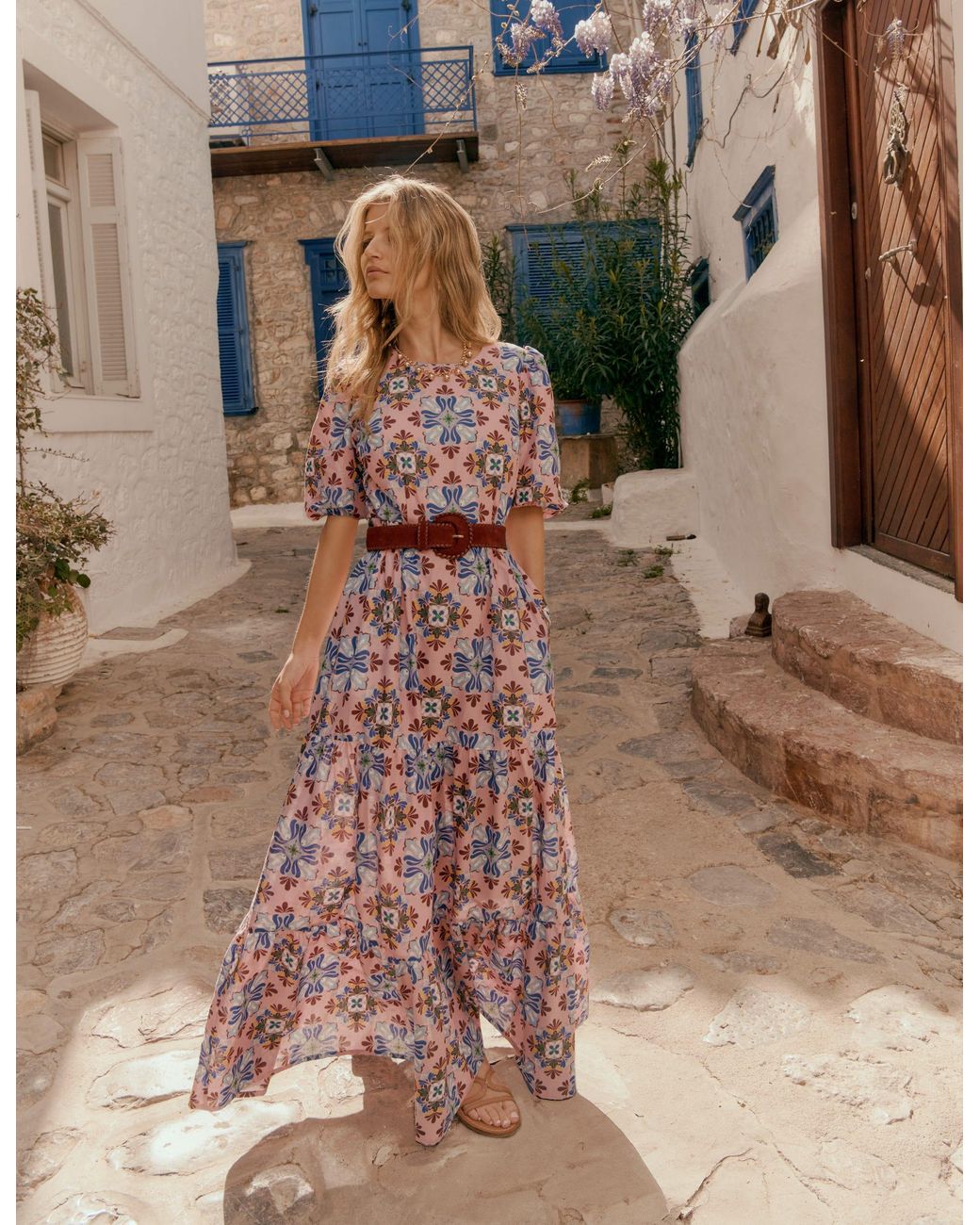 Boden Purple Tiered Poplin Maxi Dress