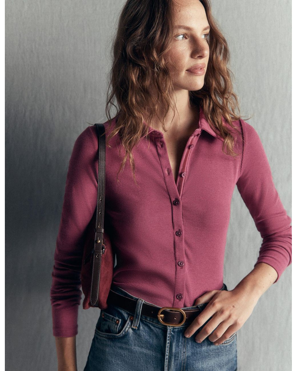 Boden Purple Jersey Velvet Ribbed Shirt