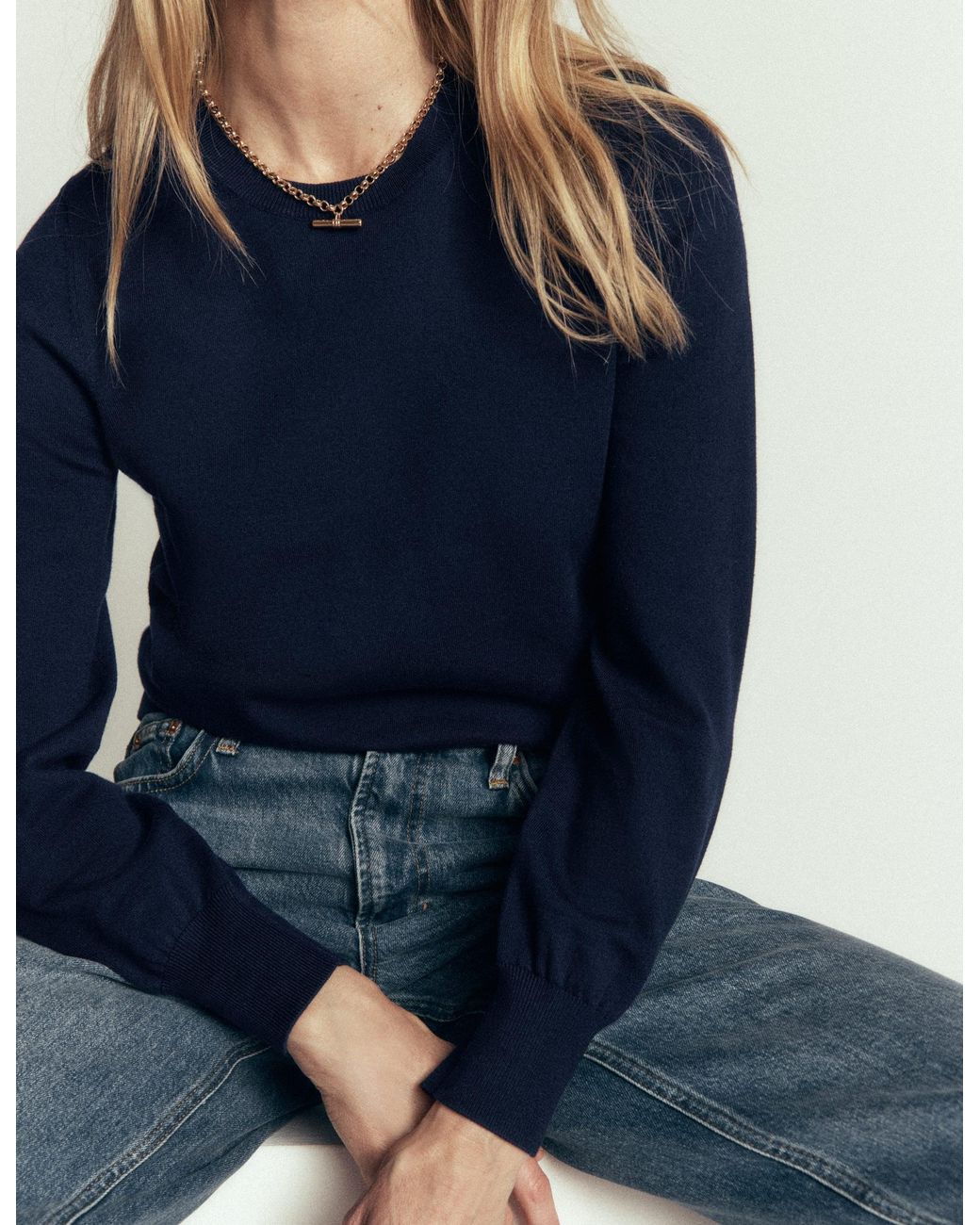 Boden Blue Camilla Cotton Crew Sweater