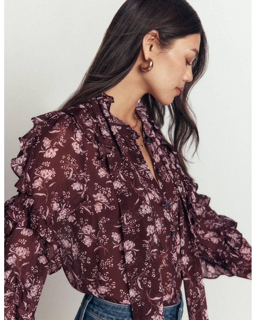 Boden Blue Ruffled Georgette Top