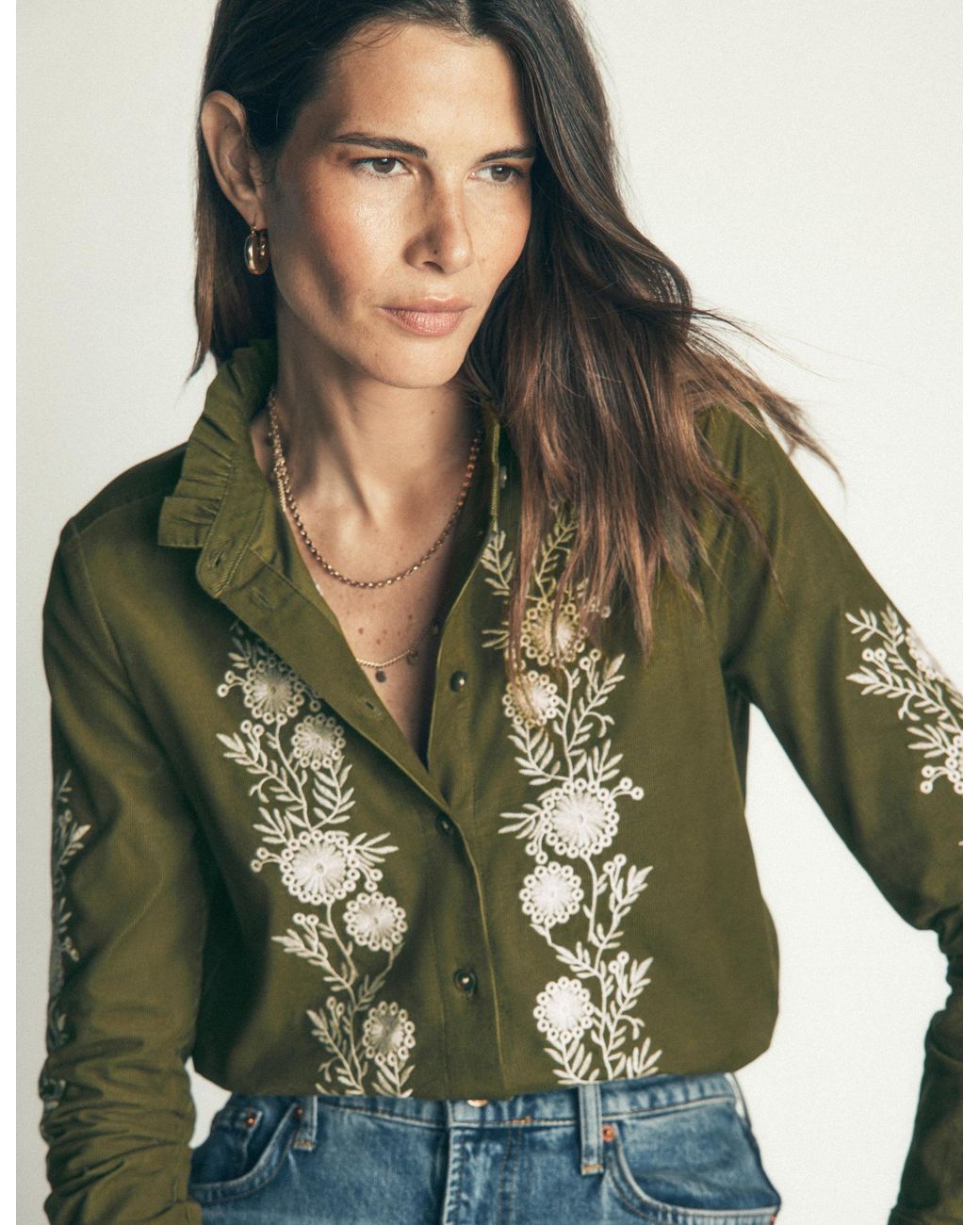 Boden Green Sienna Frill Cord Shirt