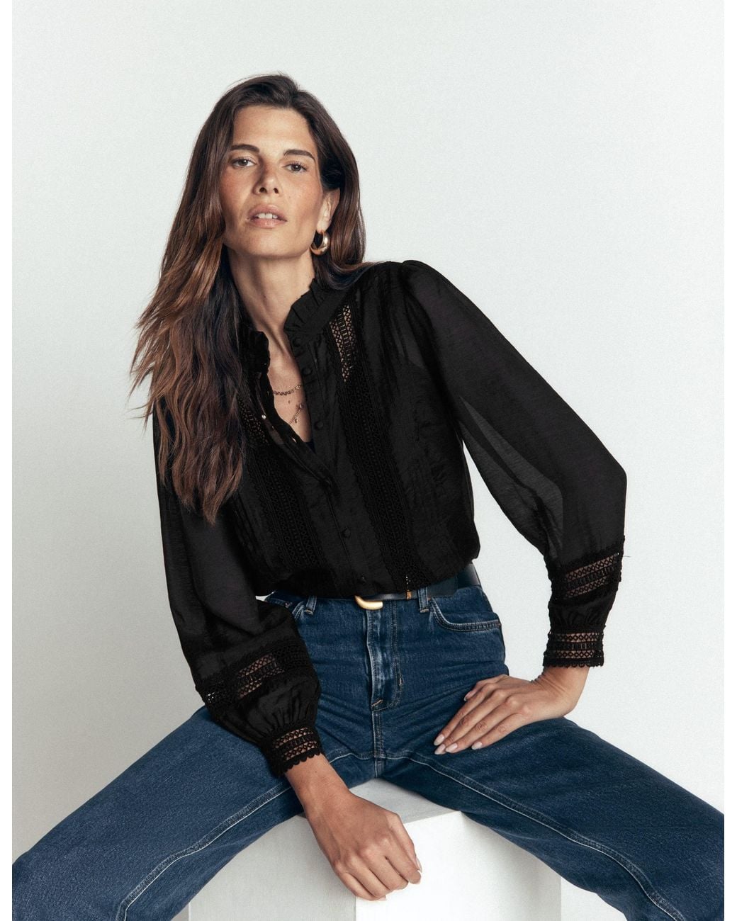 Boden Black Lace Trim Top