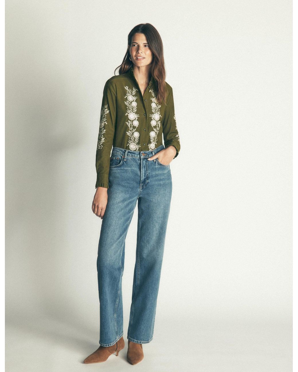 Boden Green Sienna Frill Cord Shirt