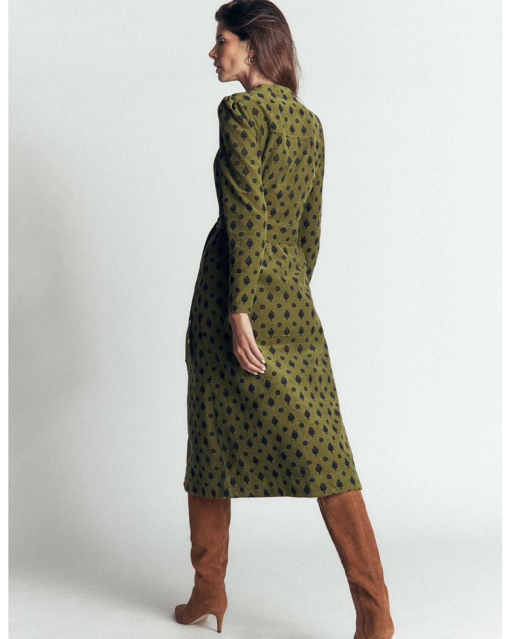 Boden Green Louise Cord Midi Shirt Dress
