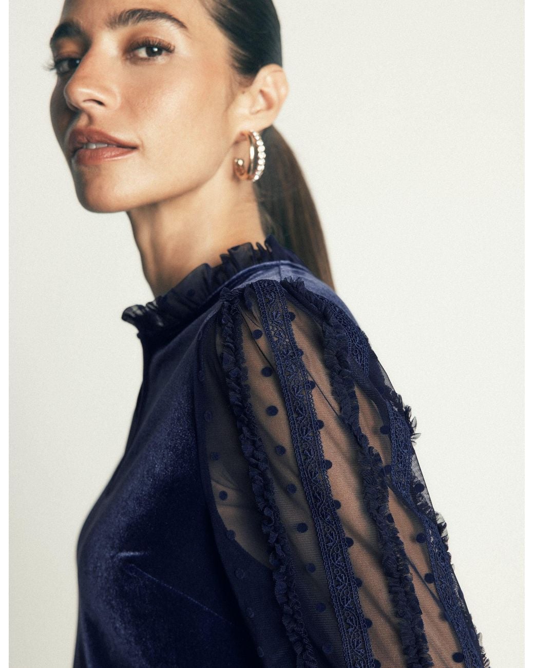 Boden Blue Tulle Mix Velvet Top