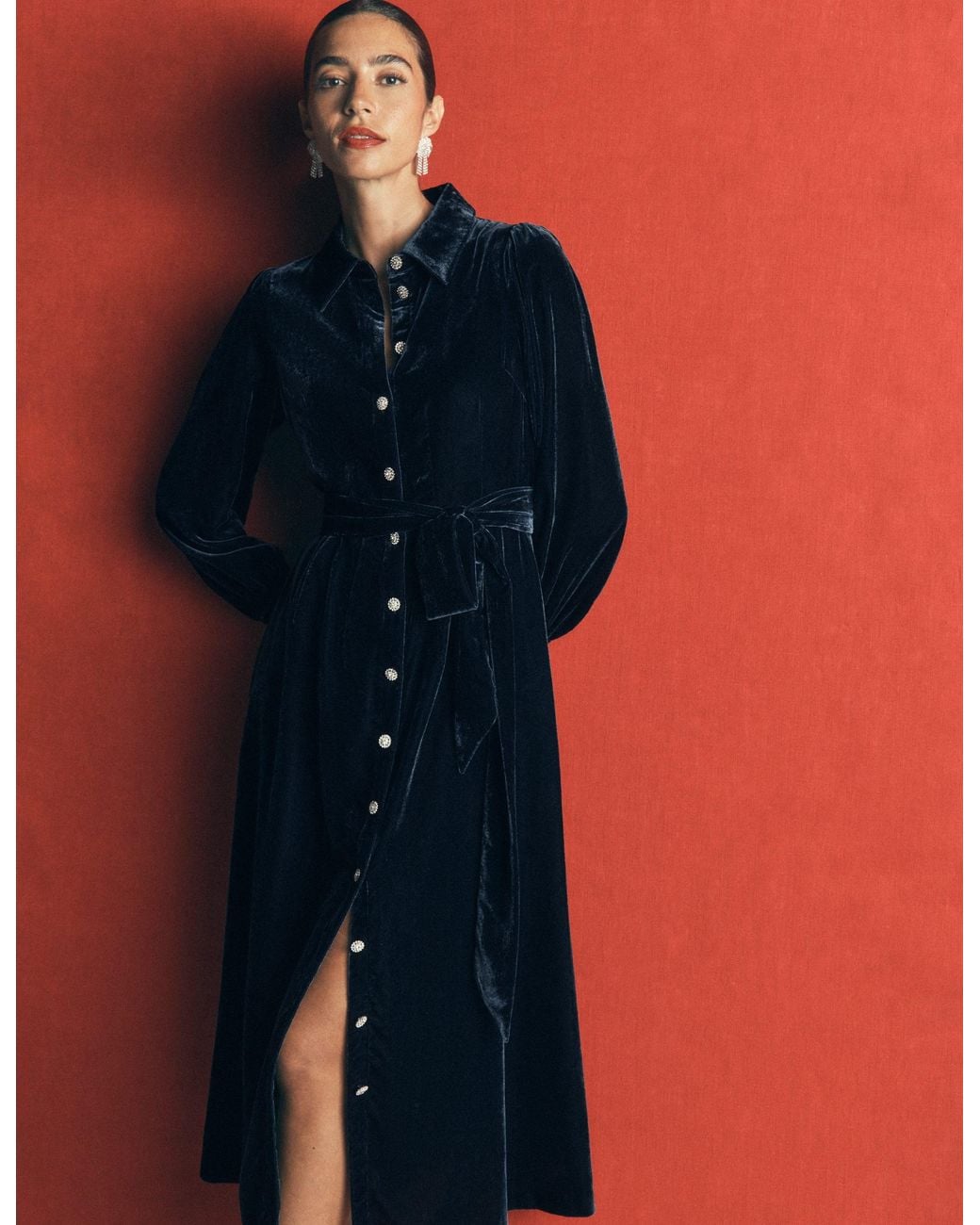 Boden Blue Maeve Velvet Shirt Dress