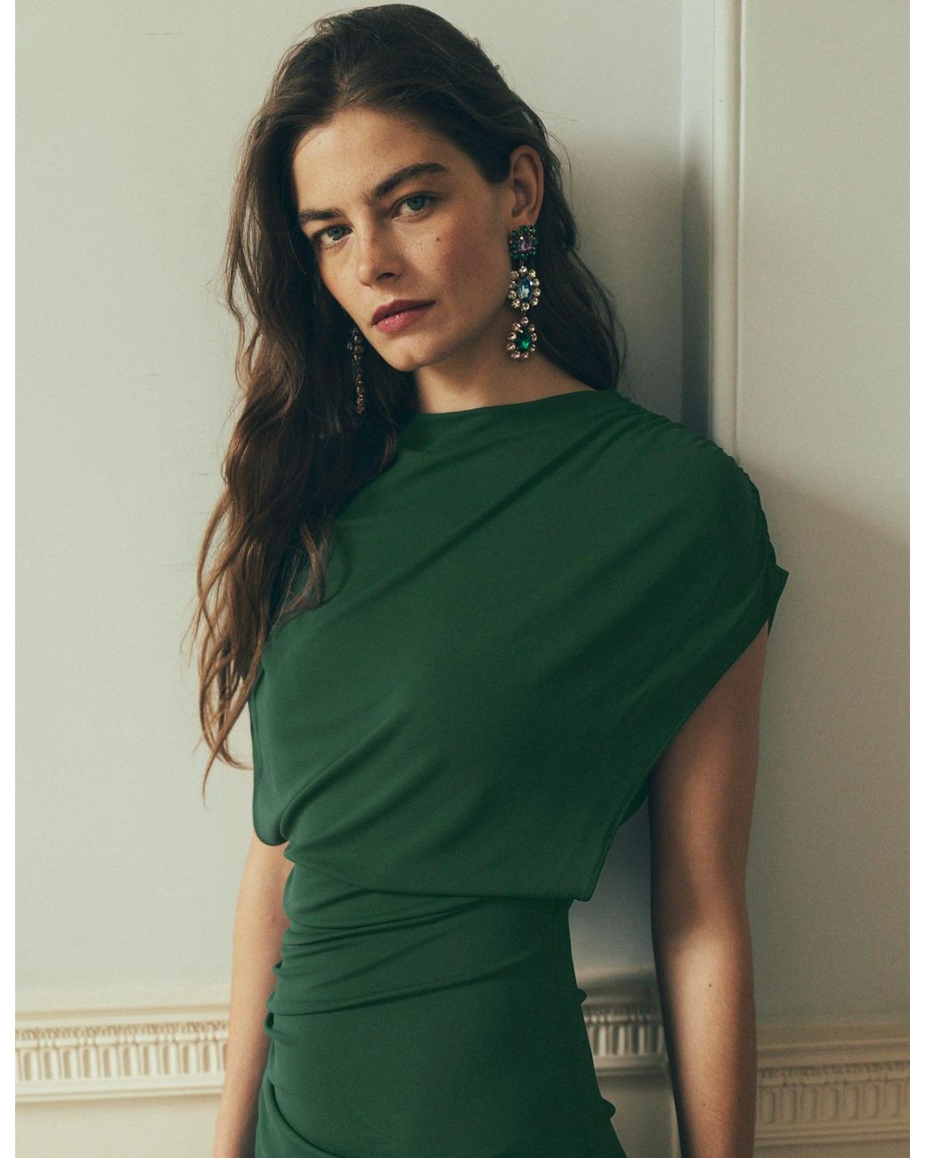 Boden Green Drape Jersey Crepe Maxi Dress