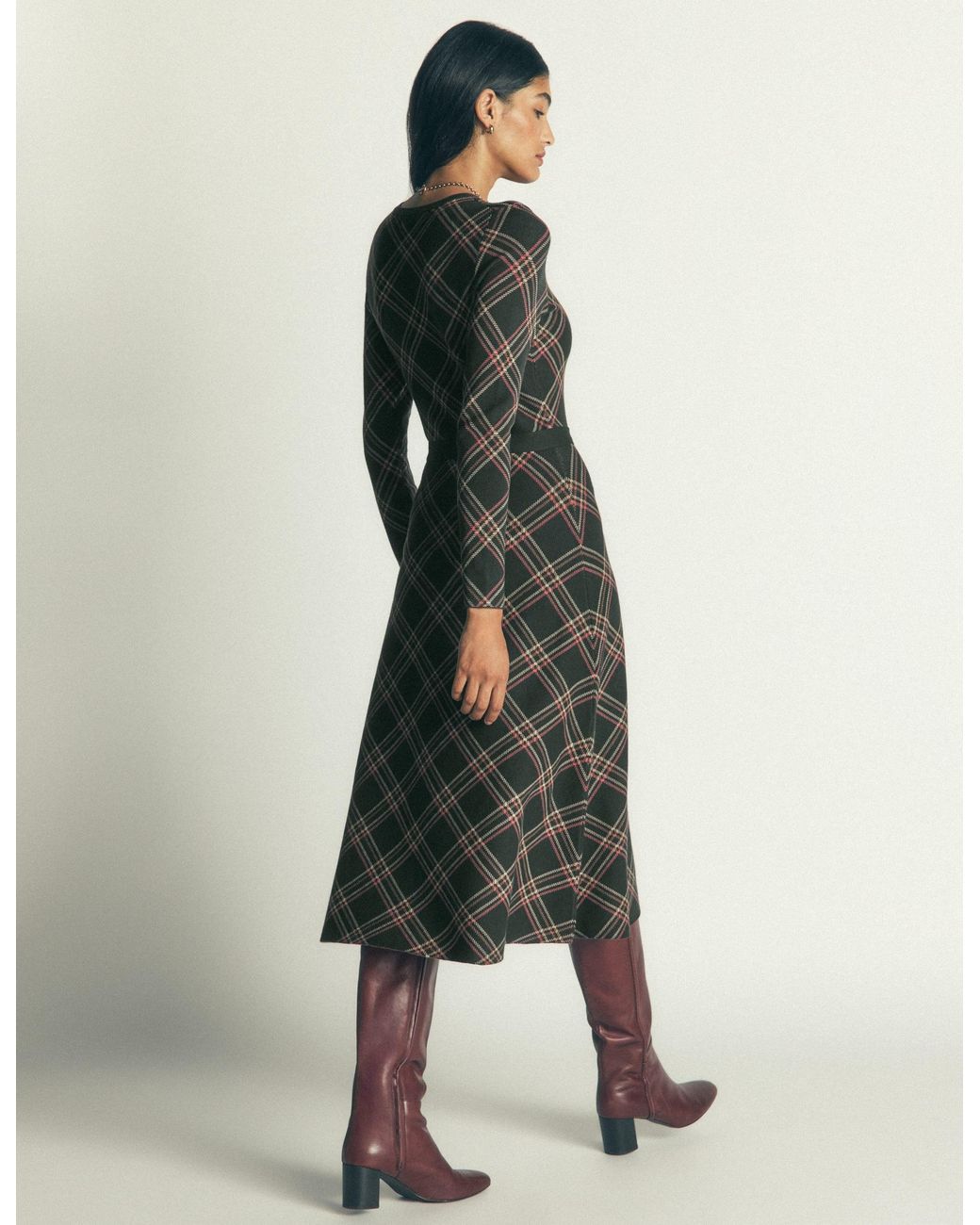 Boden Black Crew Midi Jacquard Dress