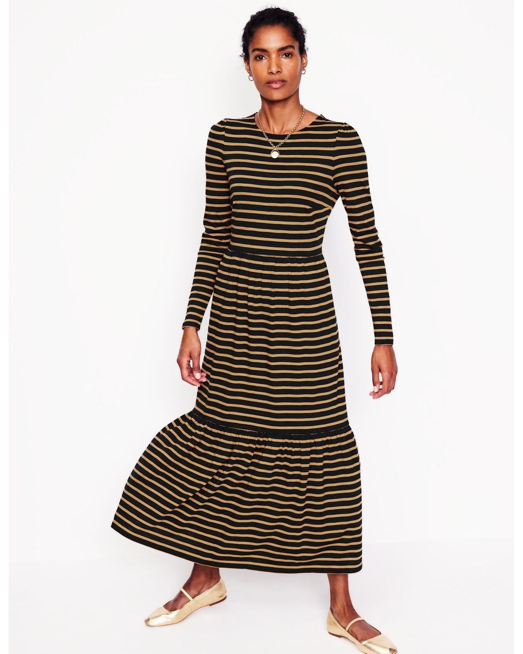 Boden Emma Long Sleeve Jersey Dress Camel, Stripe | Lyst