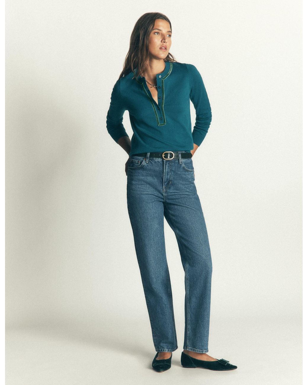 Boden Blue Velvet Trim Henley