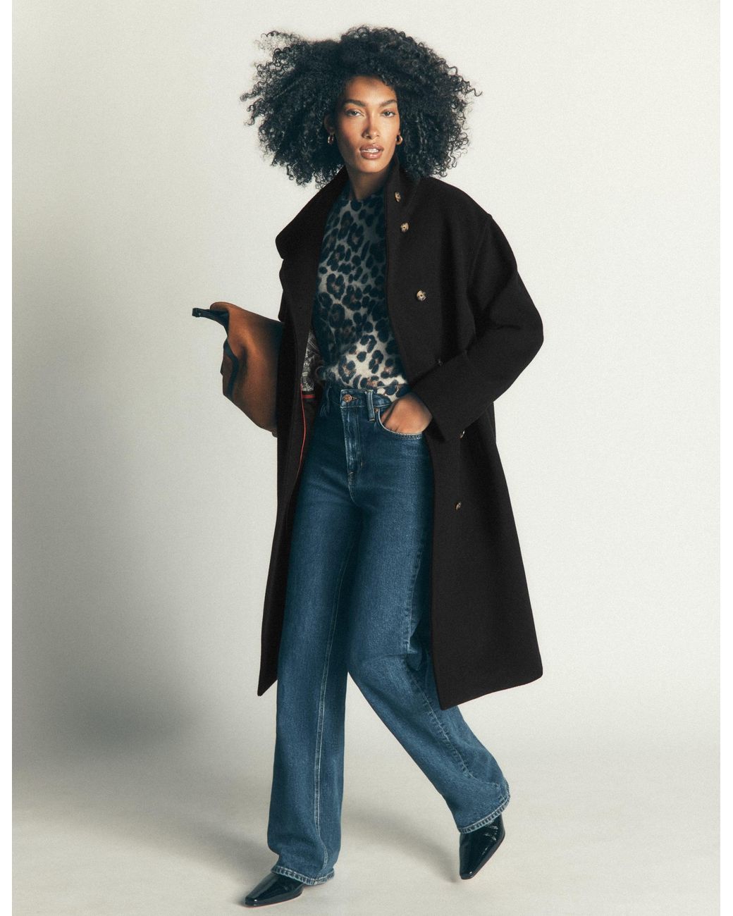 Boden Gray Funnel Neck Longline Wool Coat
