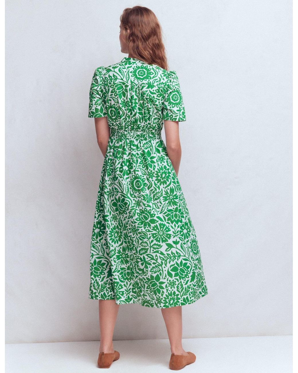 Boden Green Ivy Button Cotton Midi Dress