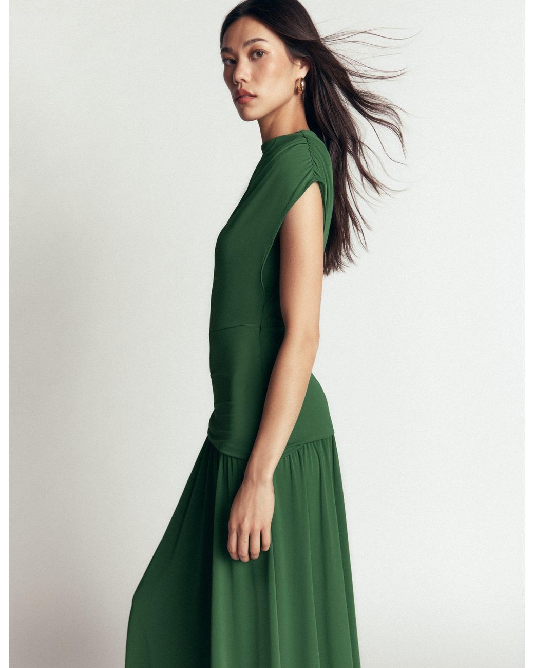Boden Green Drape Jersey Crepe Maxi Dress