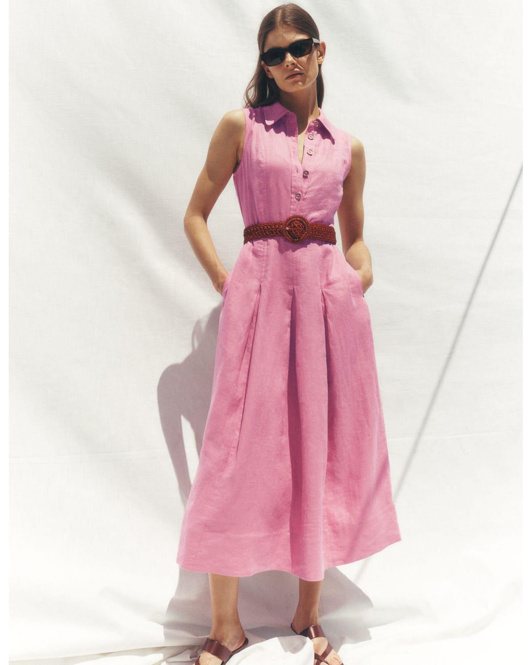 Boden Pink Belinda Linen Shirt Dress