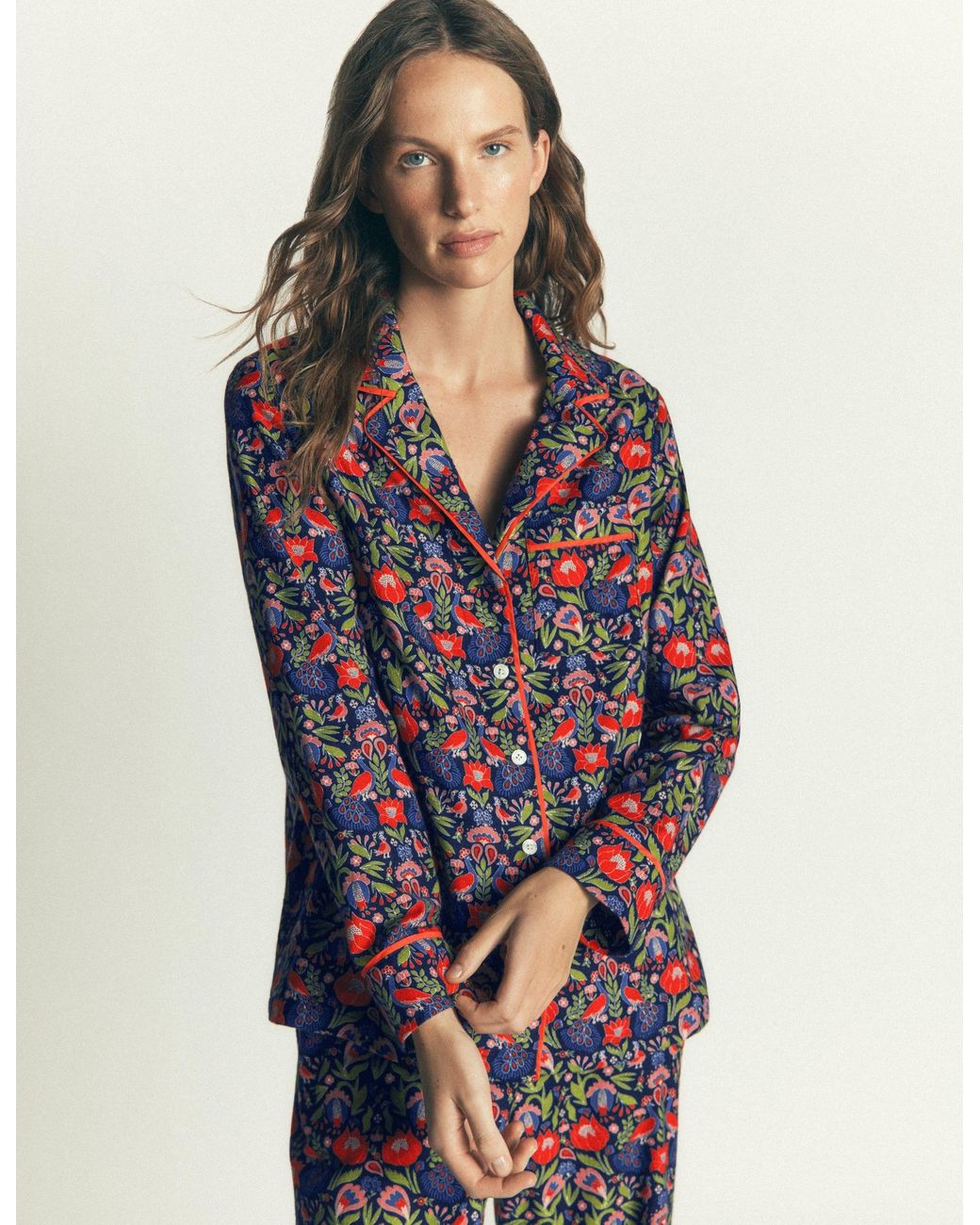 Boden Blue Brushed Cotton Pyjama Shirt