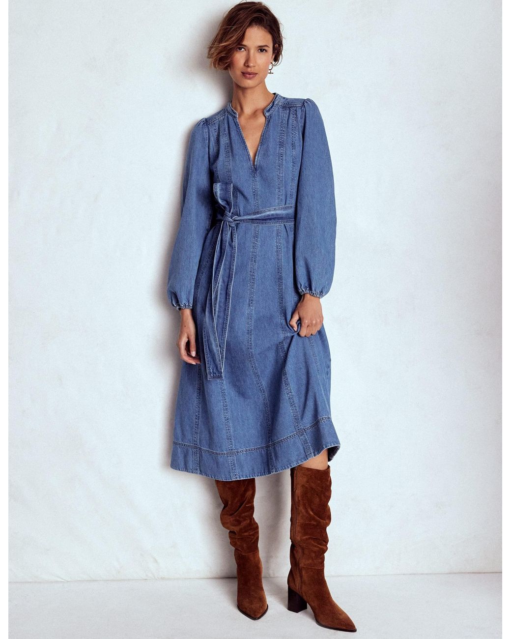 Boden Blue Flared Panel Denim Dress