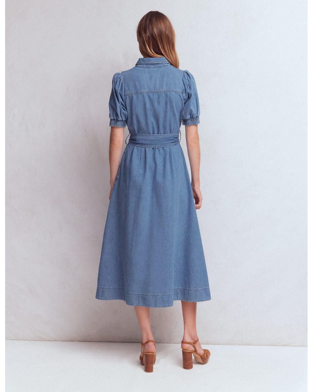 Boden Blue Puff Sleeve Denim Shirt Dress
