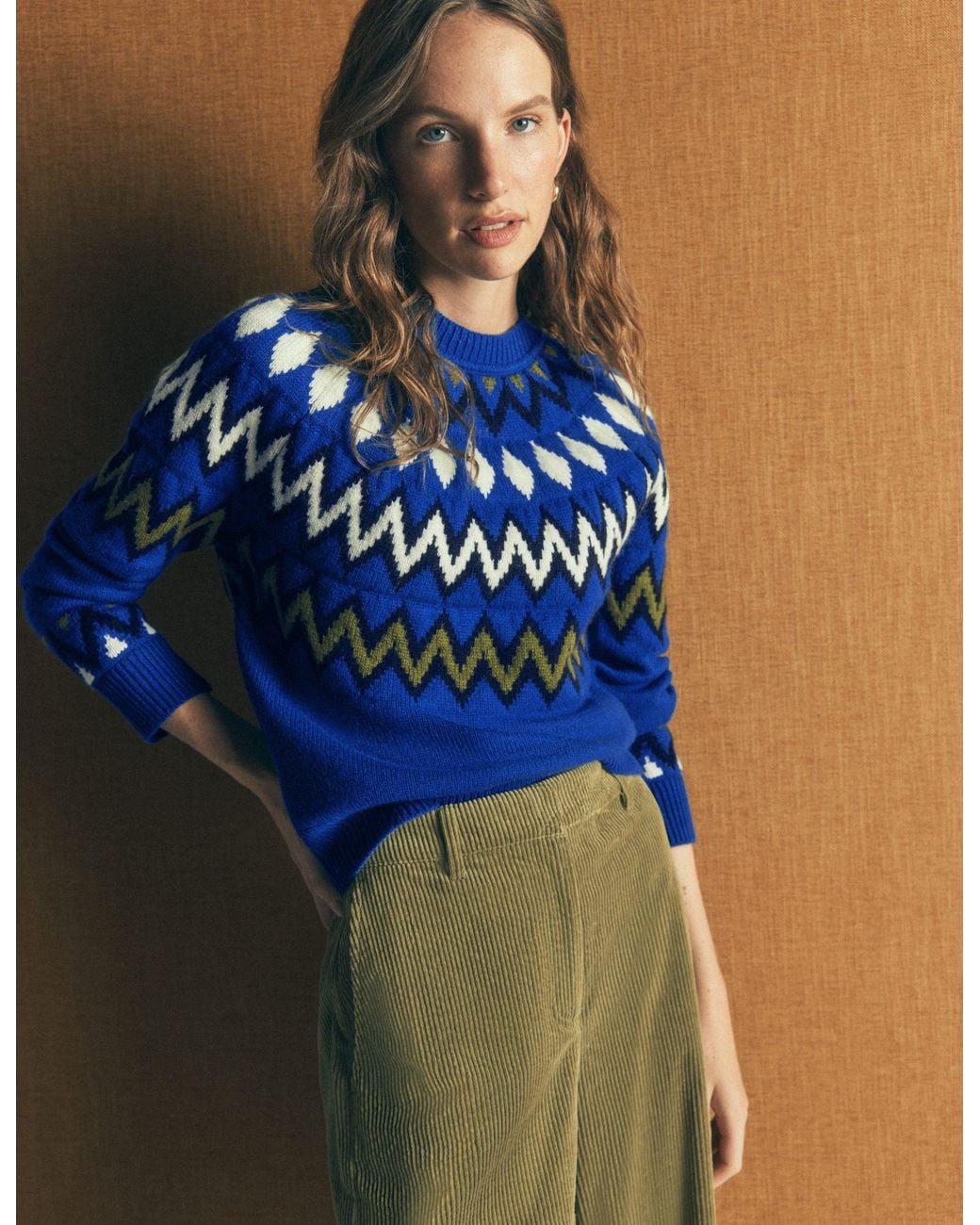 Boden Blue Mae Fair Isle Knitted Jumper