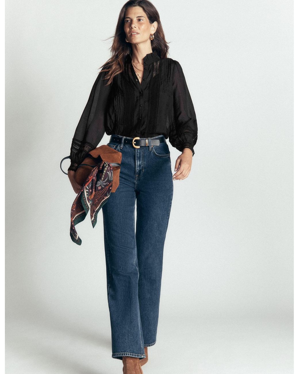 Boden Black Lace Trim Top