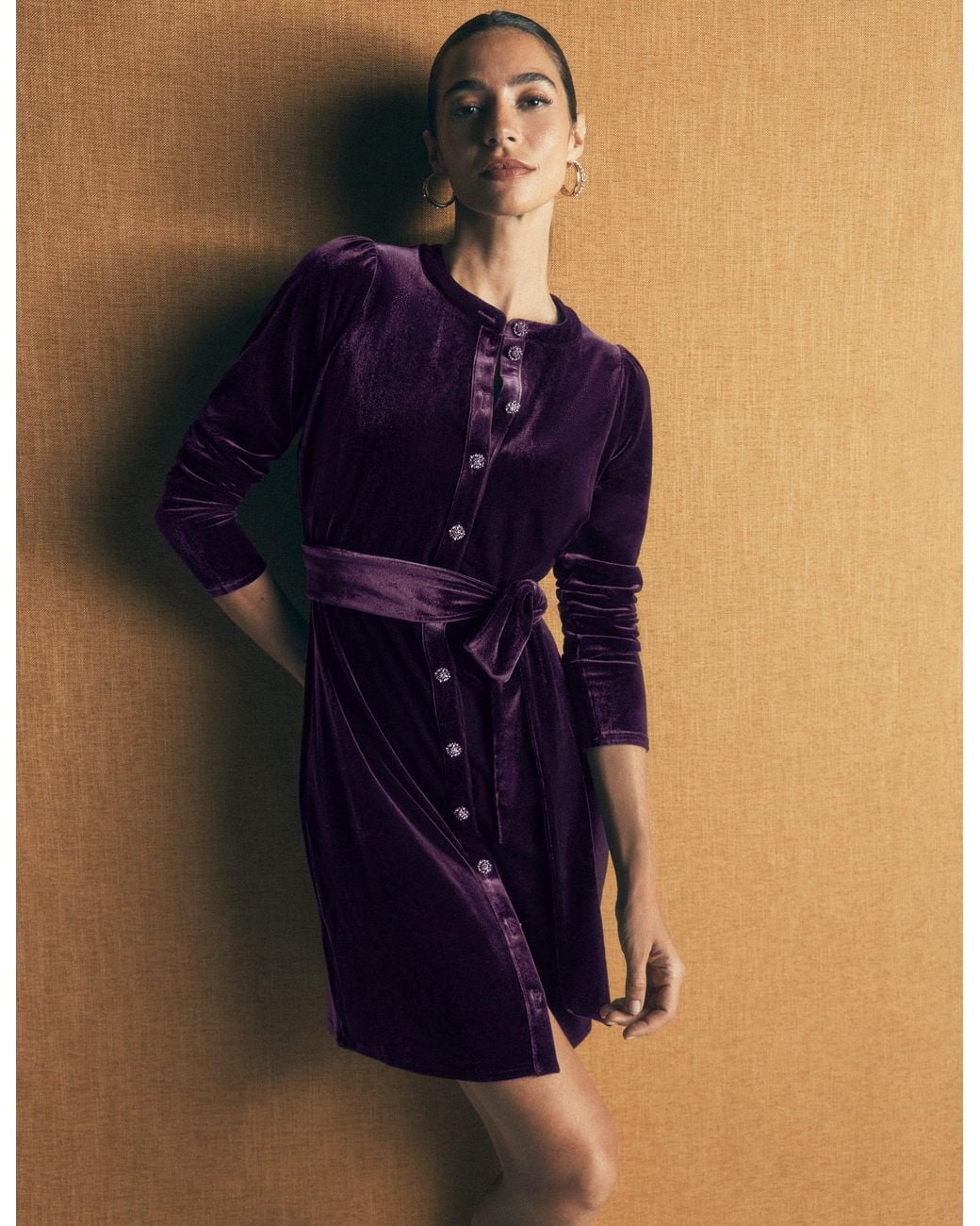 Boden Purple Honor Short Velvet Dress