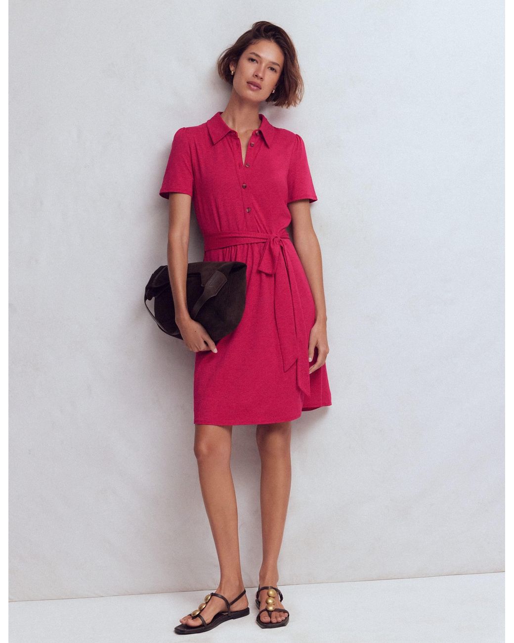 Boden Red Patti Short Jersey Shirt Dress