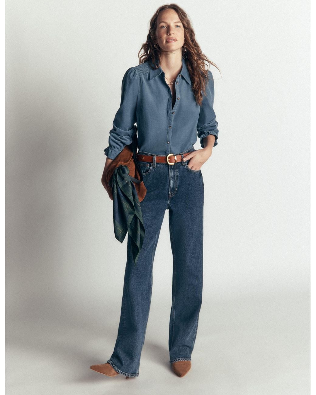 Boden Blue Smock Shoulder Cord Top