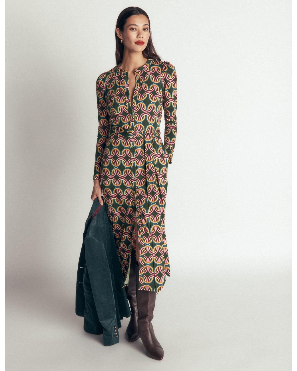 Boden Brown Honor Column Jersey Midi Dress