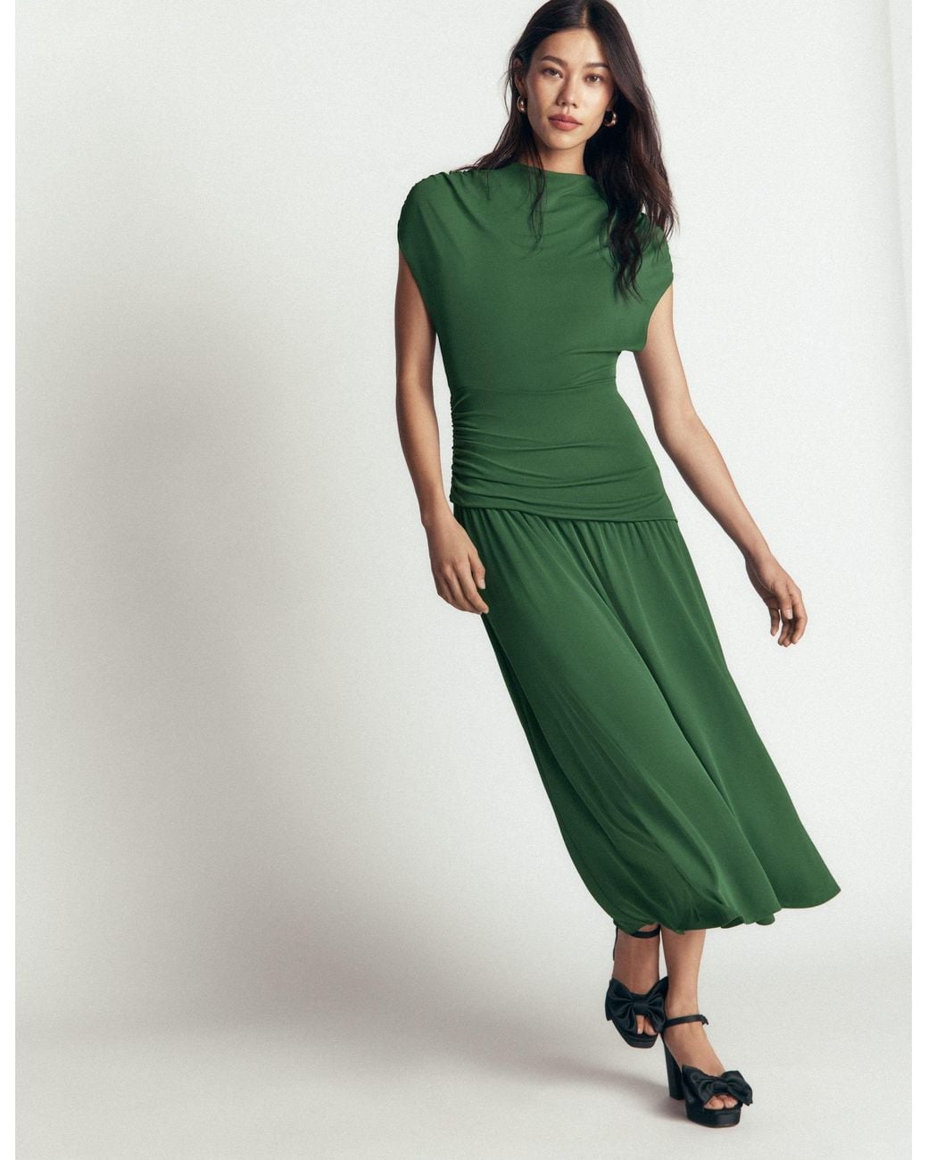 Boden Green Drape Jersey Crepe Maxi Dress