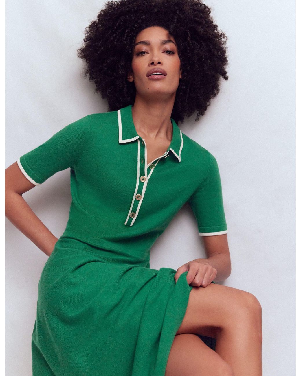Boden Green Collared Knitted Midi Dress