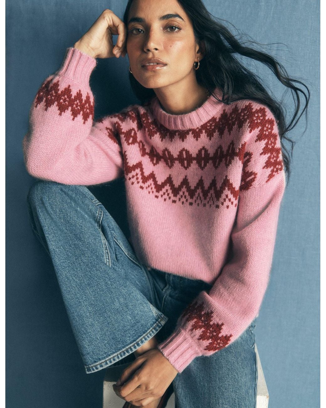 Boden Blue Chunky Fair Isle Jumper