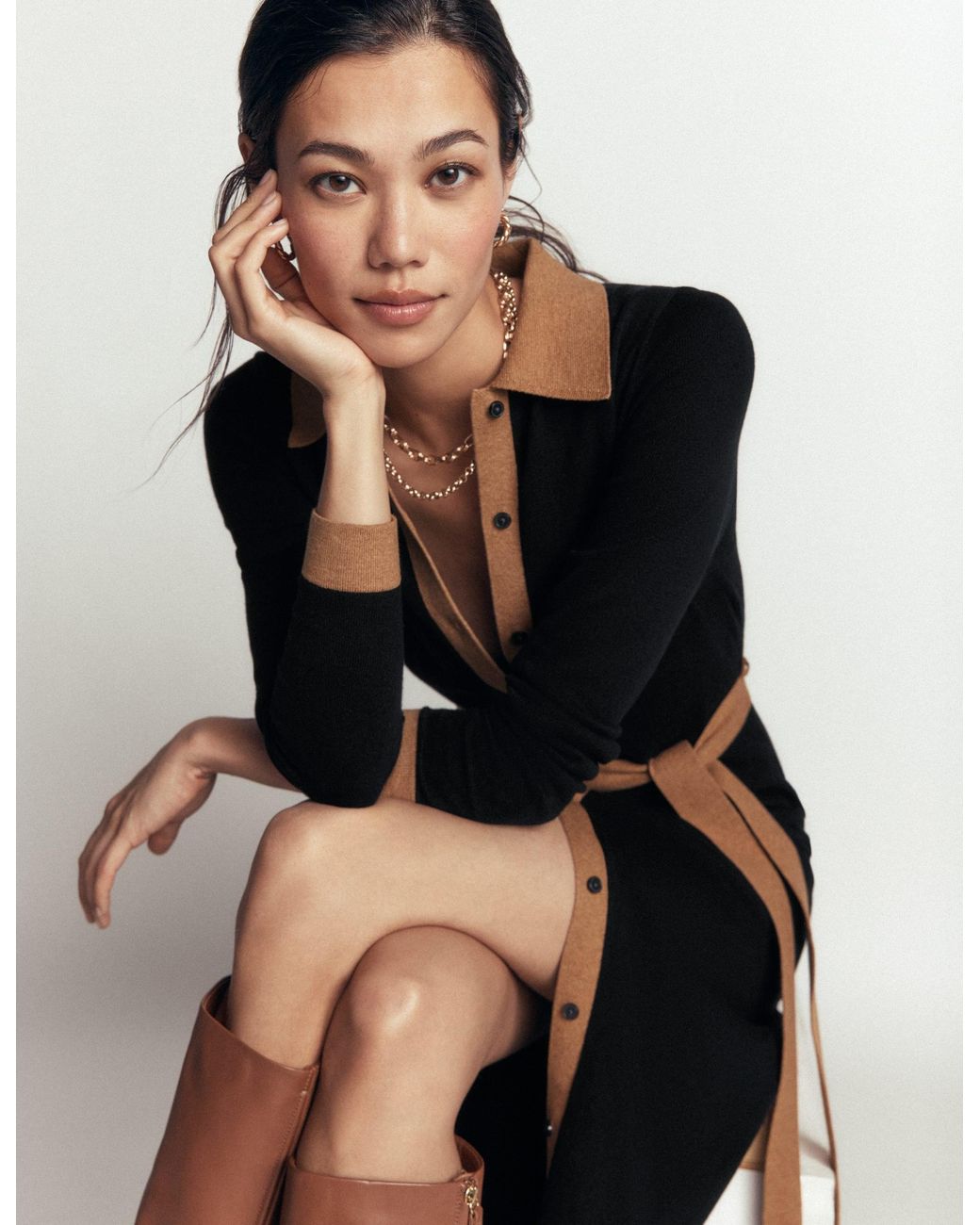 Boden Brown Jessica Knitted Shirt Dress