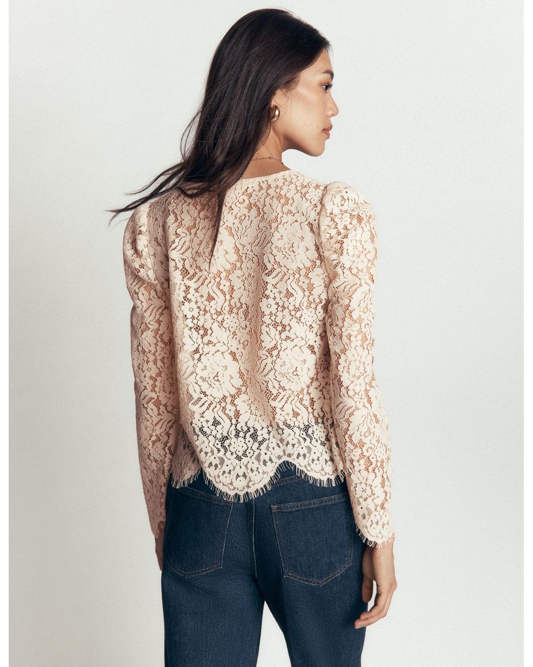 Boden White Lace Puff Sleeve Top
