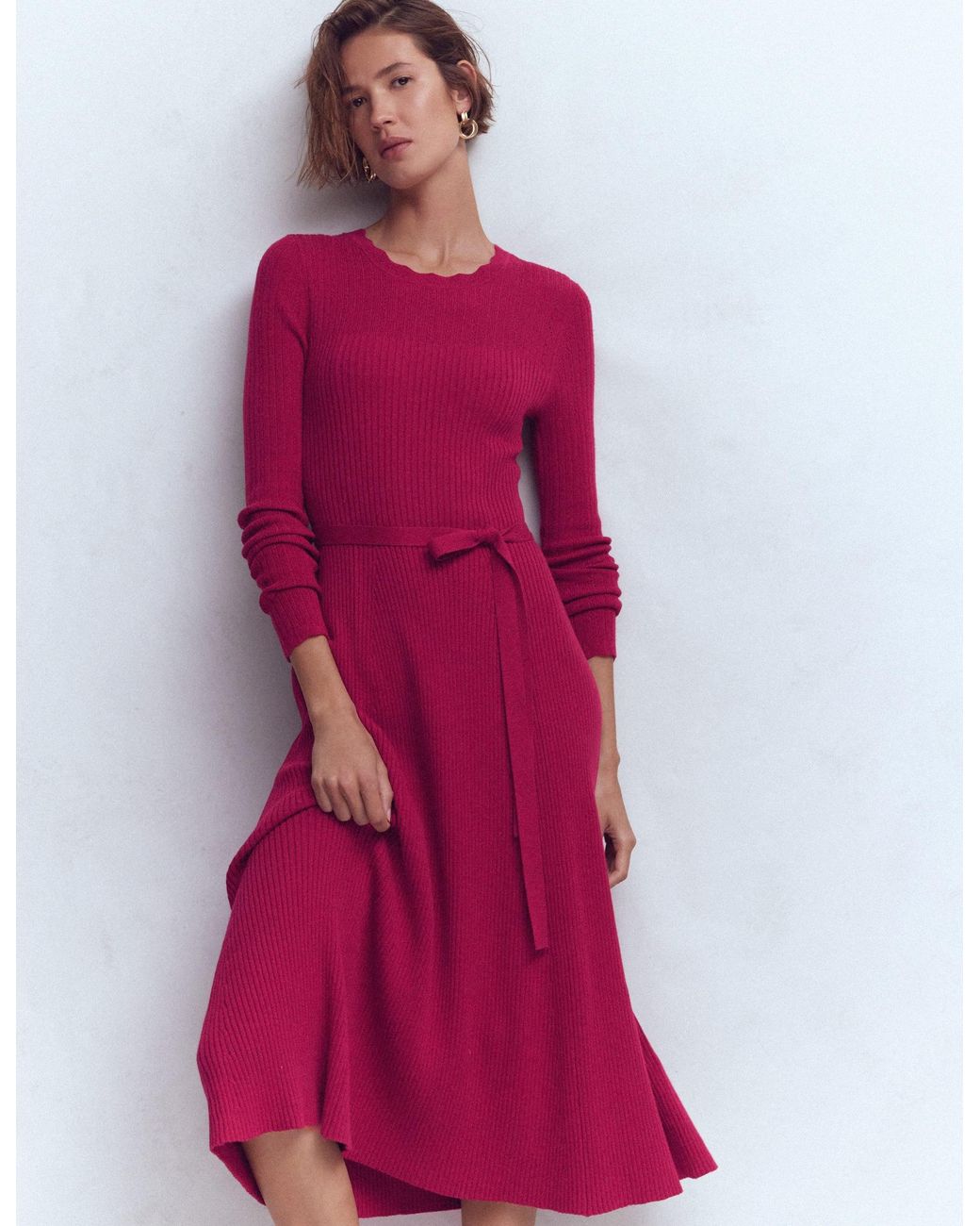 Boden Red Isobel Knitted Midi Dress