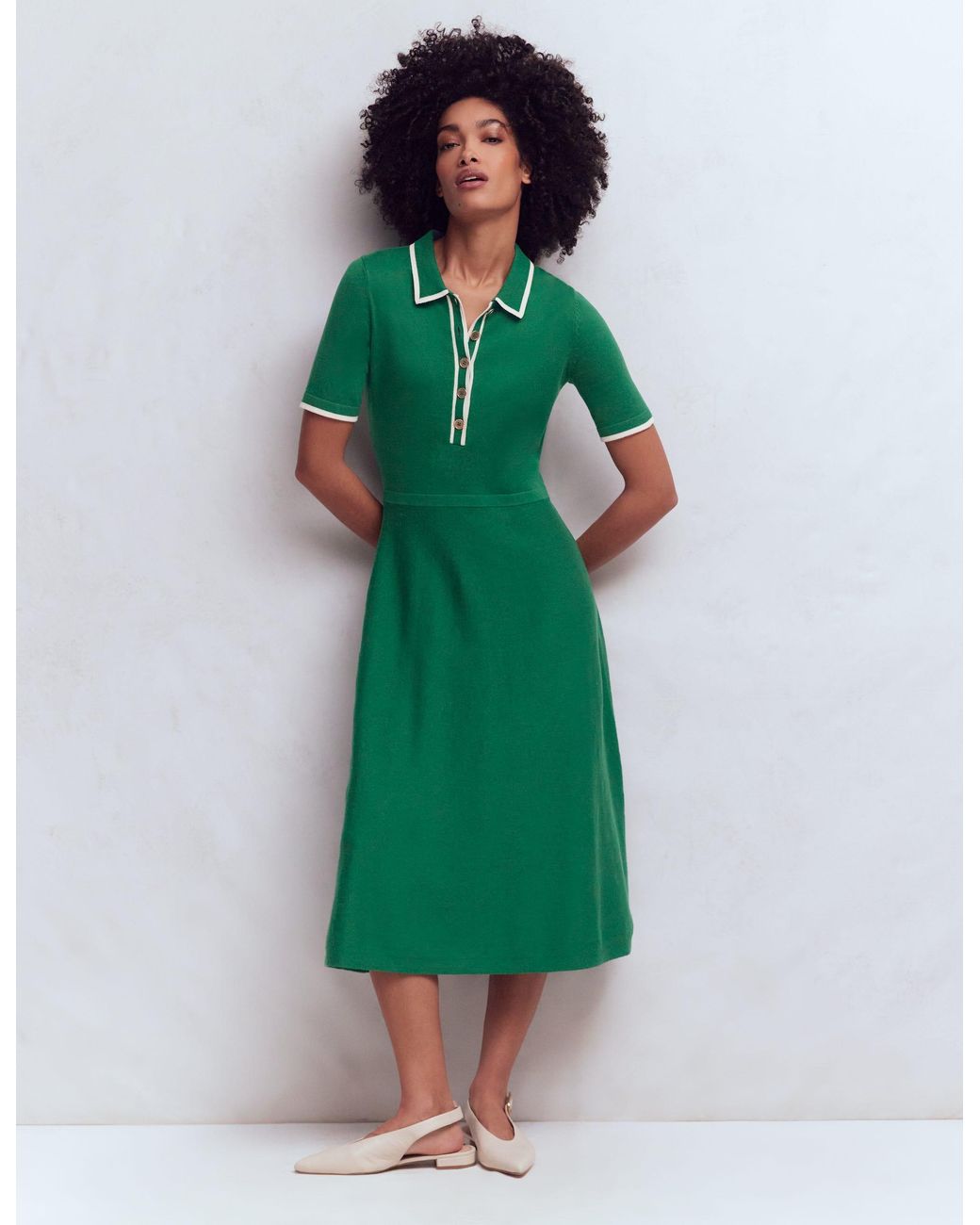 Boden Green Collared Knitted Midi Dress
