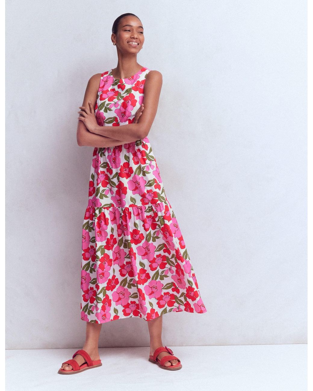 Boden Red Sleeveless Poplin Dress