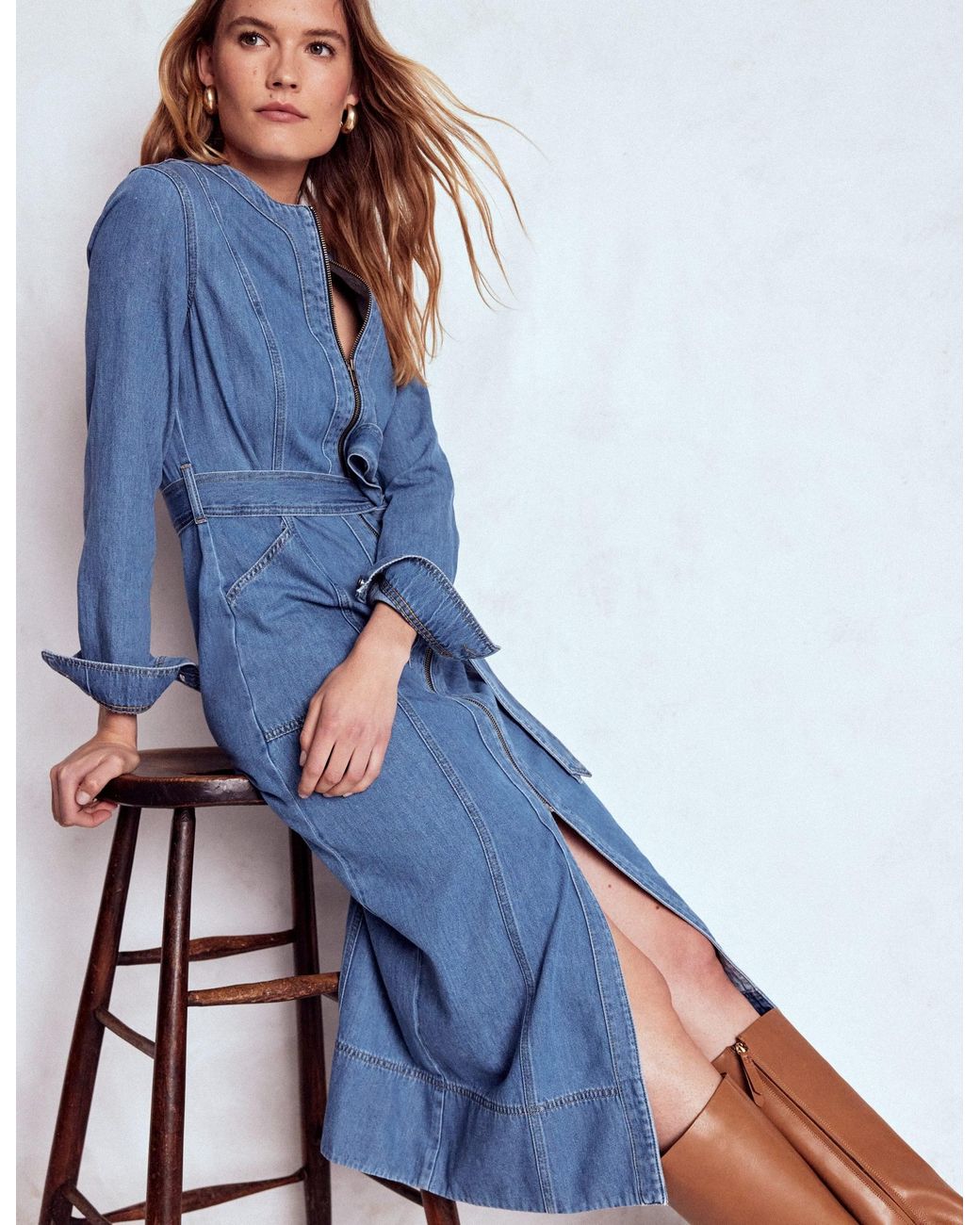 Boden Blue Zip Denim Straight Dress