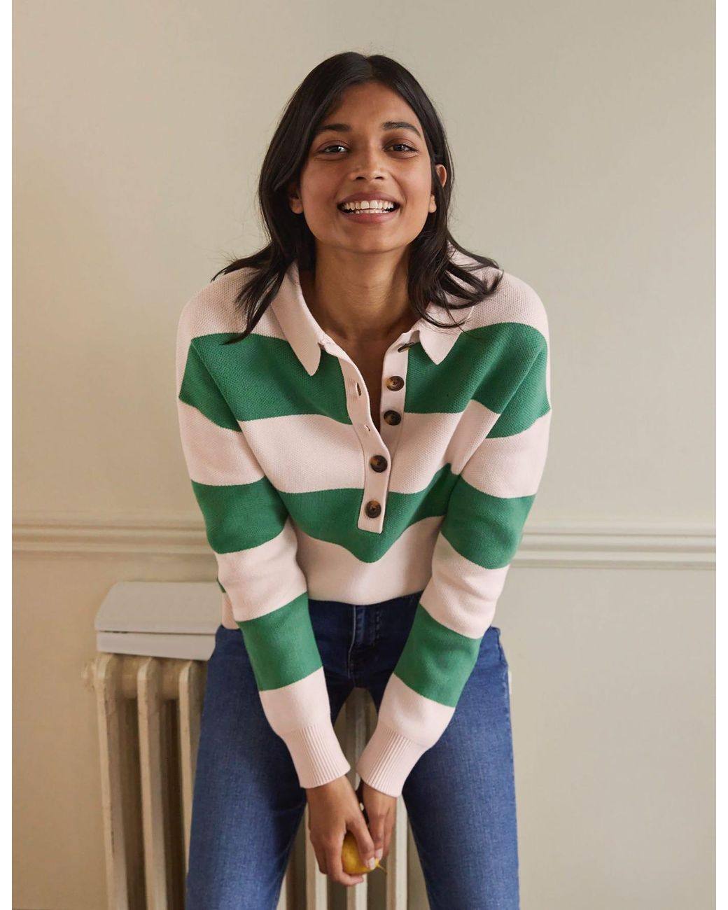 Boden Striped Rugby Sweater Milkshake And Irish Green in Pink Lyst