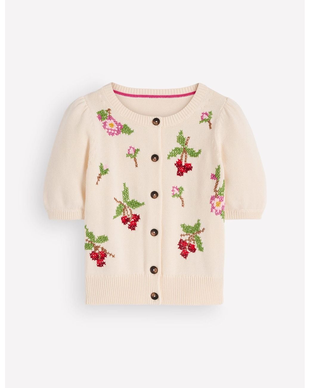 Boden White Puff Sleeve Cotton Cardigan