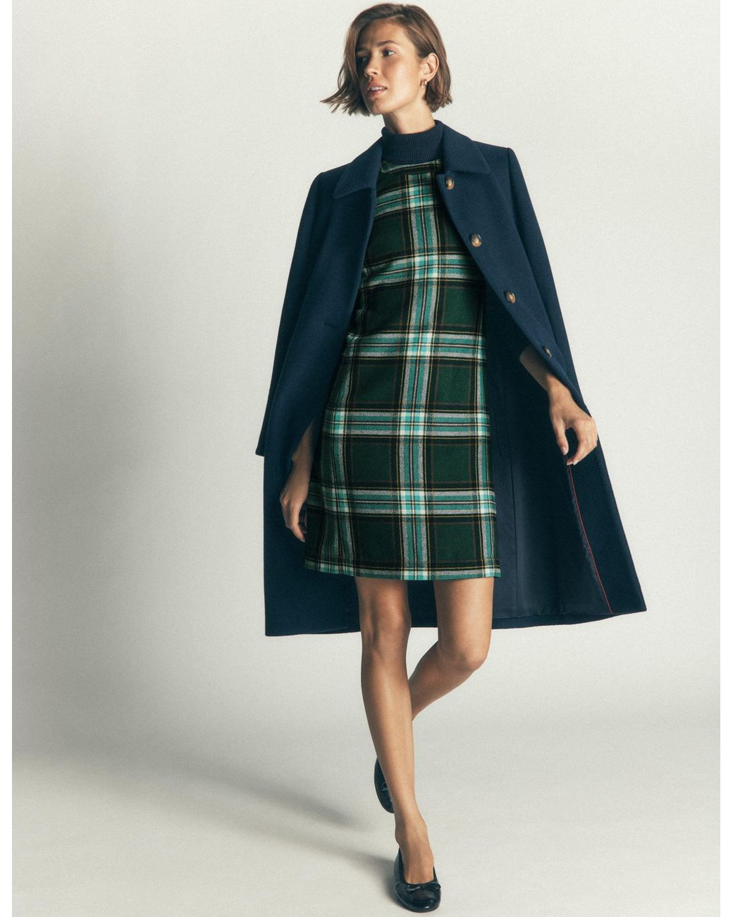 Boden Green Lou Wool Check Shift Dress