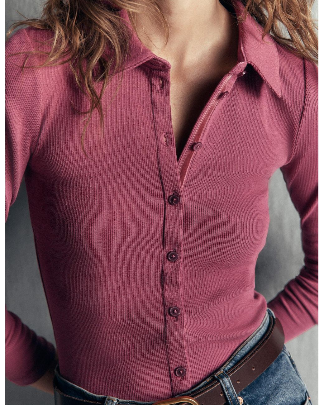 Boden Purple Jersey Velvet Ribbed Shirt