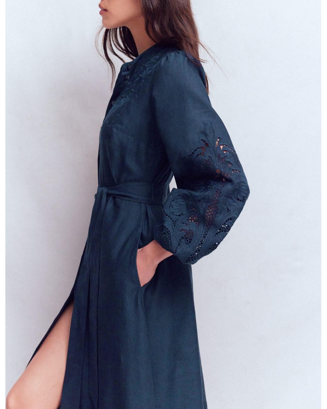 Boden Blue Mae Linen Blend Shirt Dress