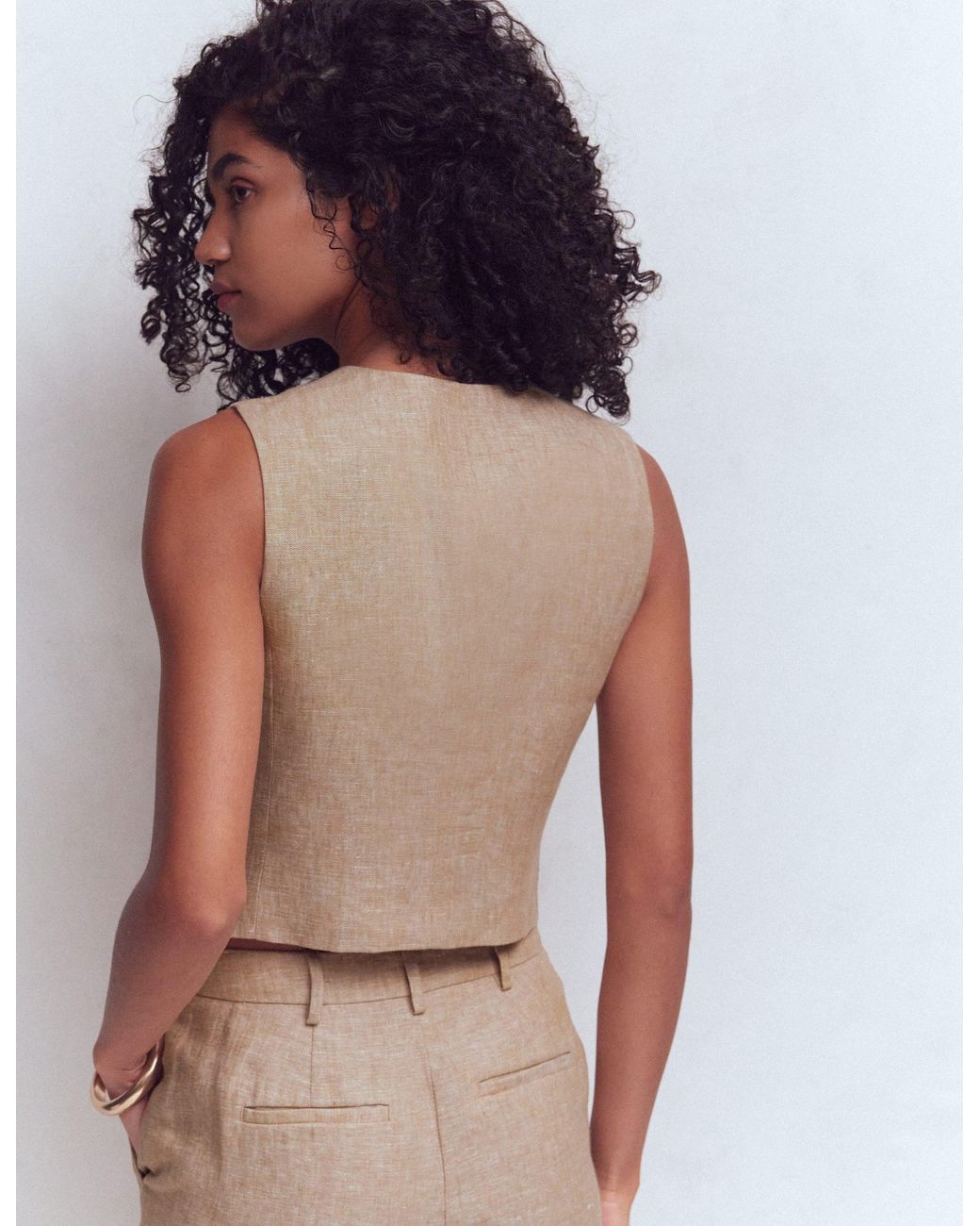 Boden Brown Linen V-Neck Waistcoat