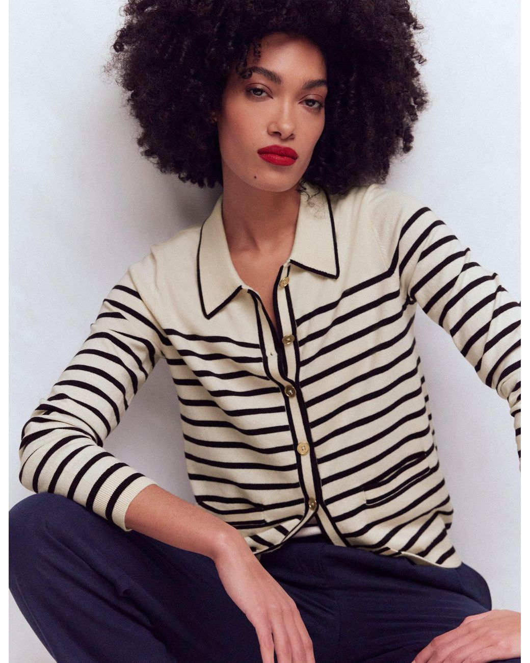 Boden White Liz Knitted Collared Cardigan