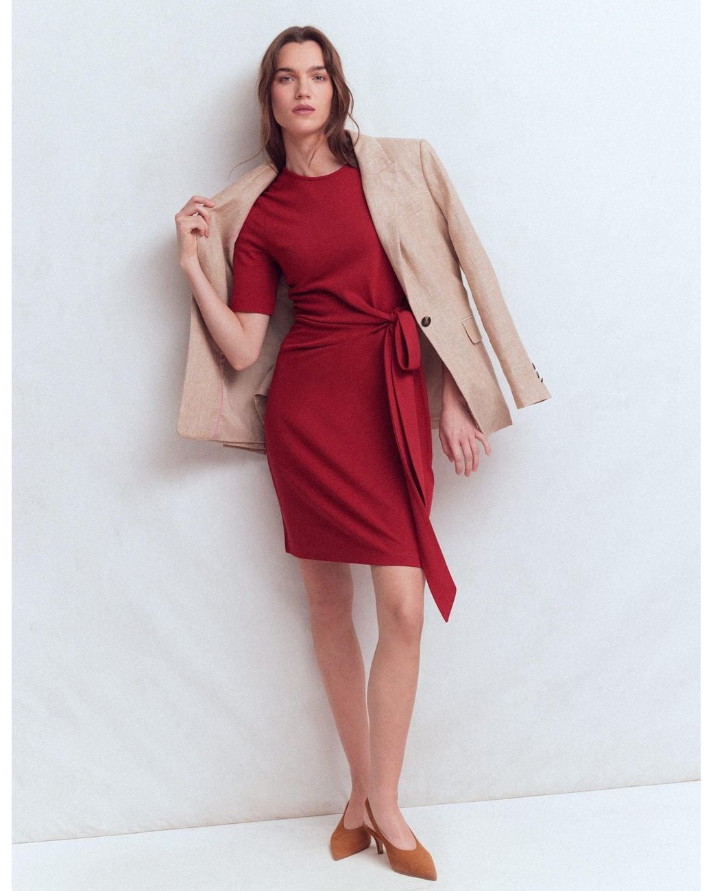 Boden Red Zinnia Tie Jersey Short Dress